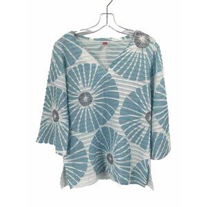 Before and Again Blue Floral Top 3/4 Sleeve Sz Small